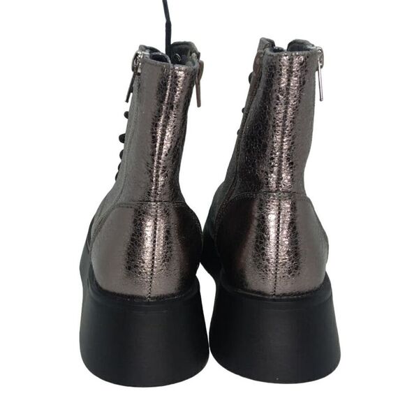 Steve Madden Womens NEW Designer Pewter Glitter Combat Boots w/Zipper - sz. 4 - Picture 4 of 6